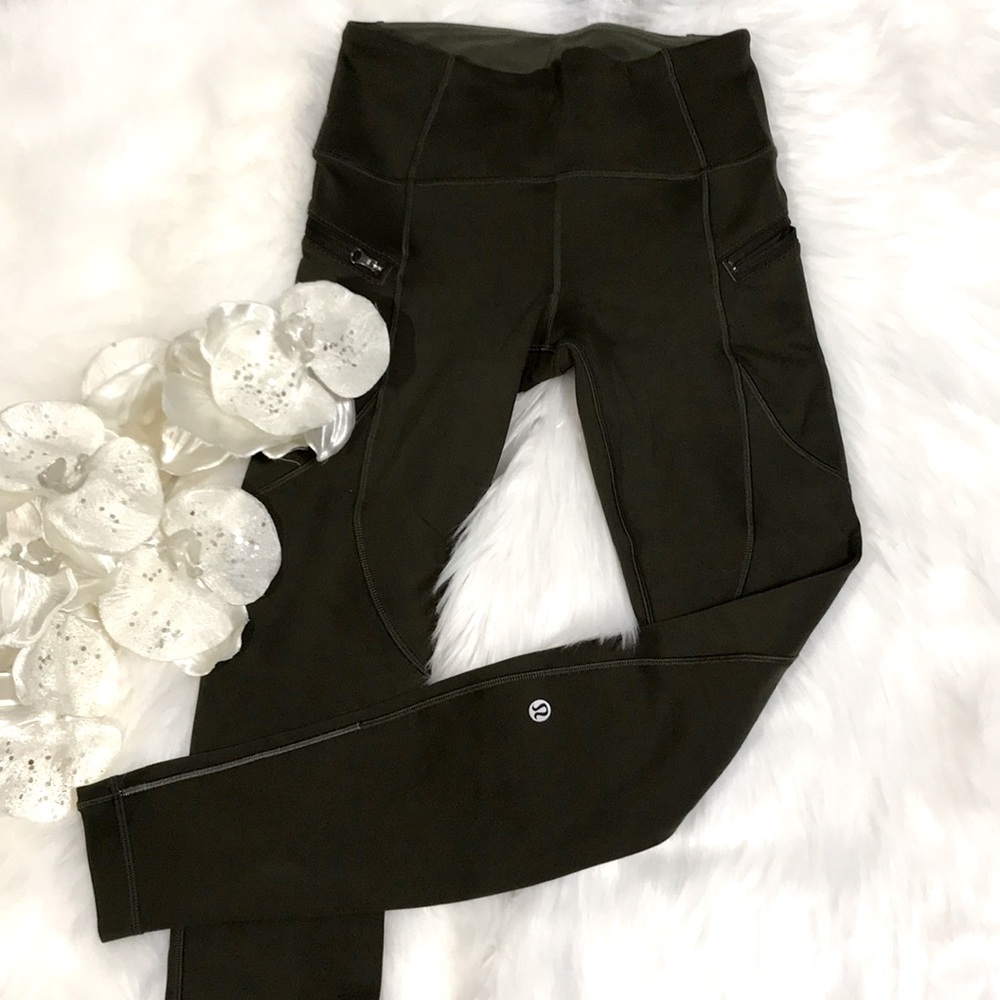 Lululemon green full length warm leggings with pockets  Sz 61
